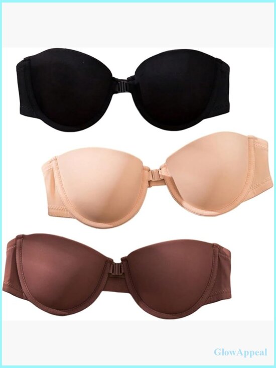 Other - Strapless Bras for Women 3 Piece Front Closure Underwire Bandeau Bralette Set